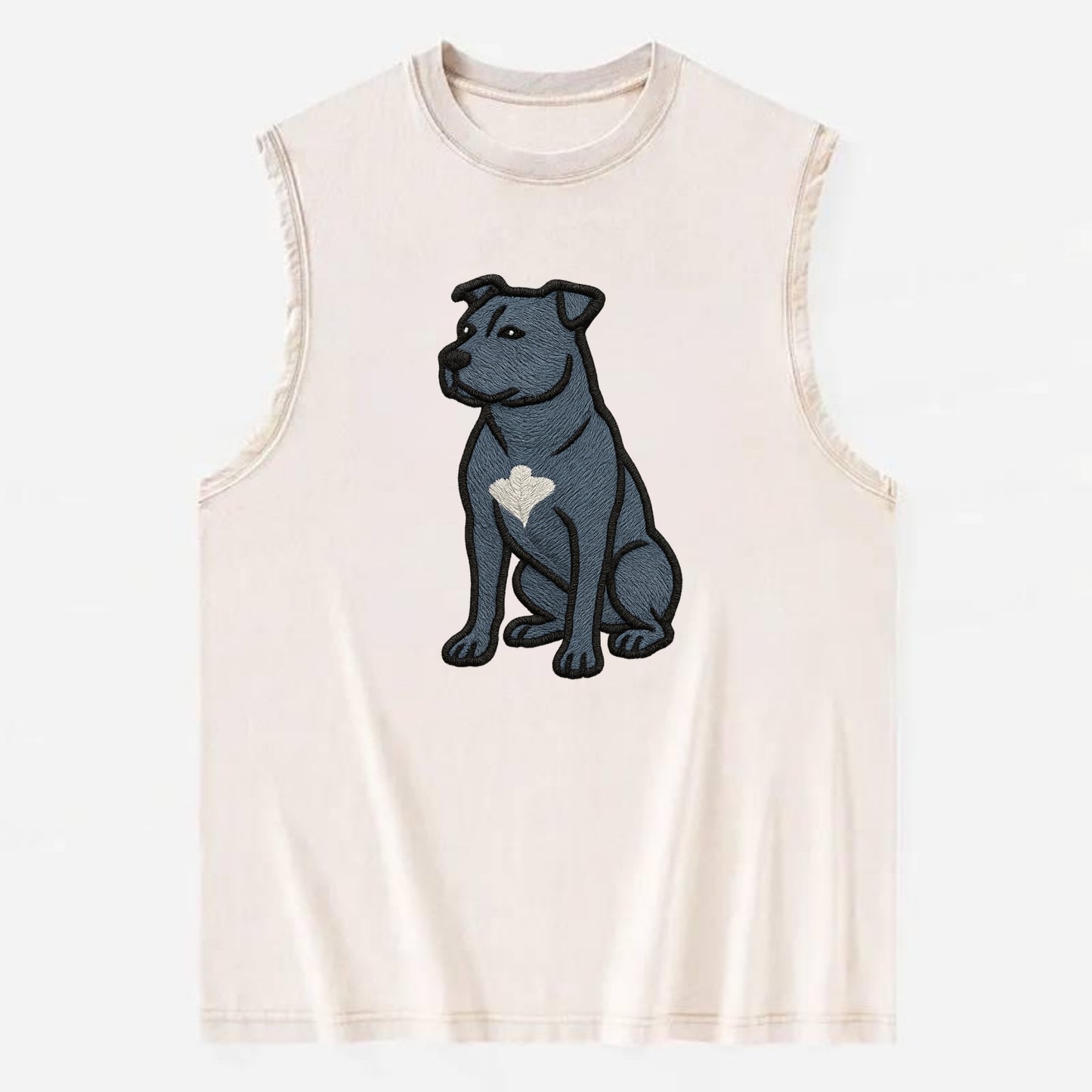 American Staffordshire Terrier - Blue embroidered design - Vintage Washed Tank - Beige