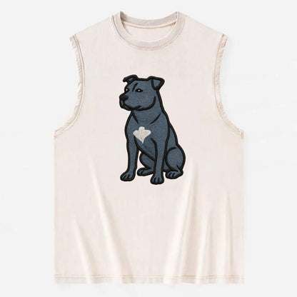 American Staffordshire Terrier - Blue embroidered design - Vintage Washed Tank - Beige