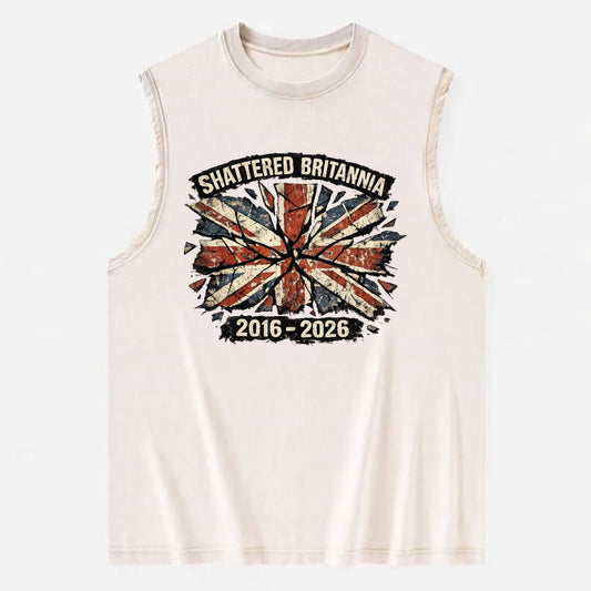 SHATTERED BRITANNIA | Cracked broken Union Jack | Fragmented glass effect | - Vintage Washed Tank - Beige