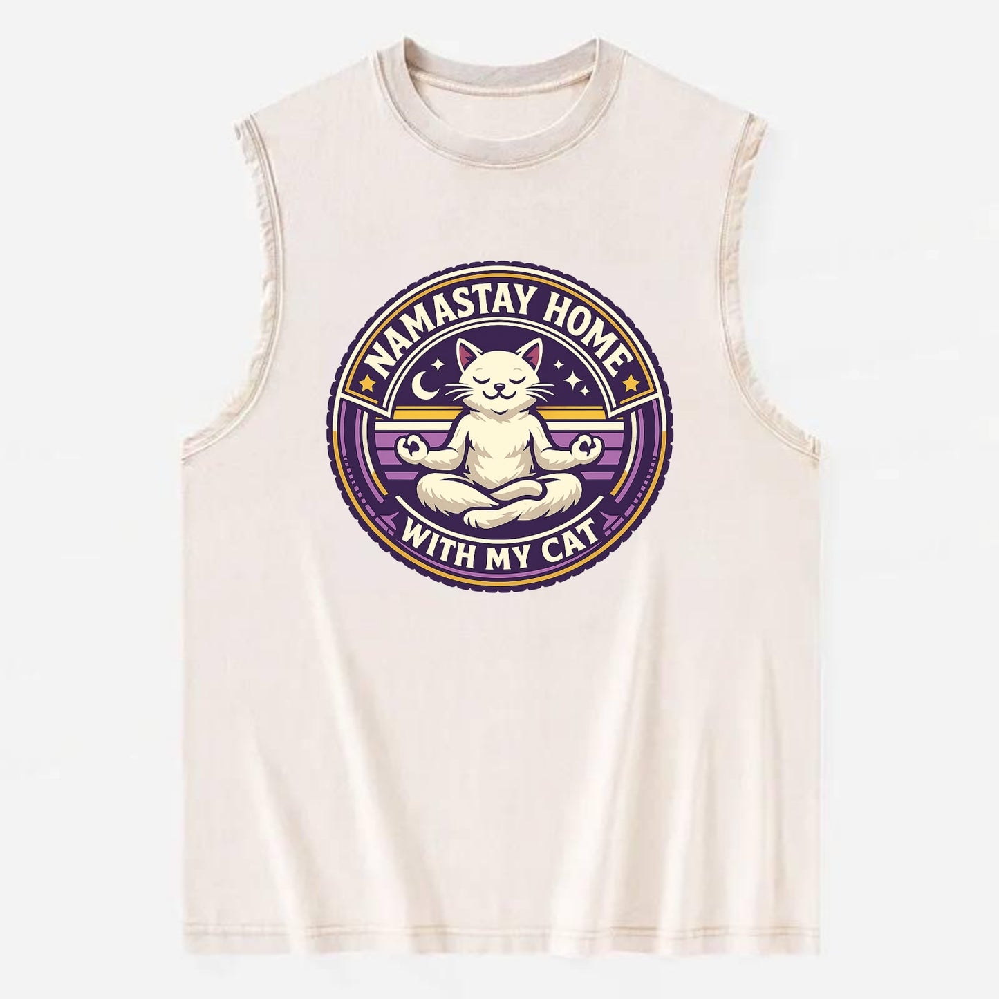Zen Feline Retreat - Vintage Washed Tank - Beige