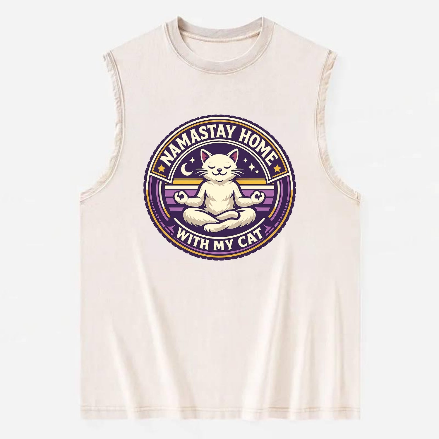 Zen Feline Retreat - Vintage Washed Tank - Beige