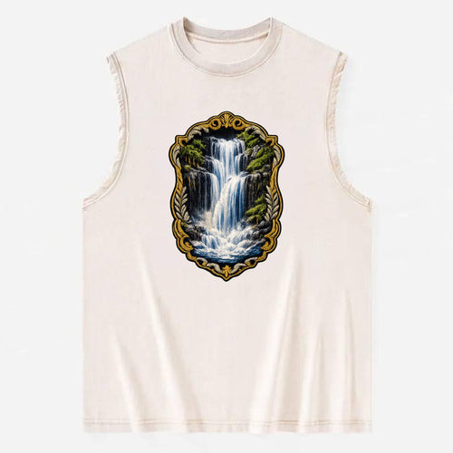 WATERFALL CASCADE - falling water with mist in blue and white , nature wonder - Vintage Washed Tank