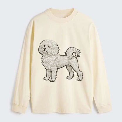 Löwchen - Little Lion Dog white embroidered pose - Classic Long Sleeve Shirt - Beige