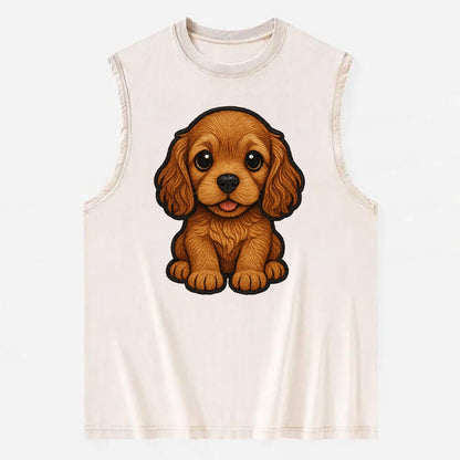 Baby Cocker Spaniel Puppy - long wavy ears, soulful eyes, silky coat, - Vintage Washed Tank - Beige