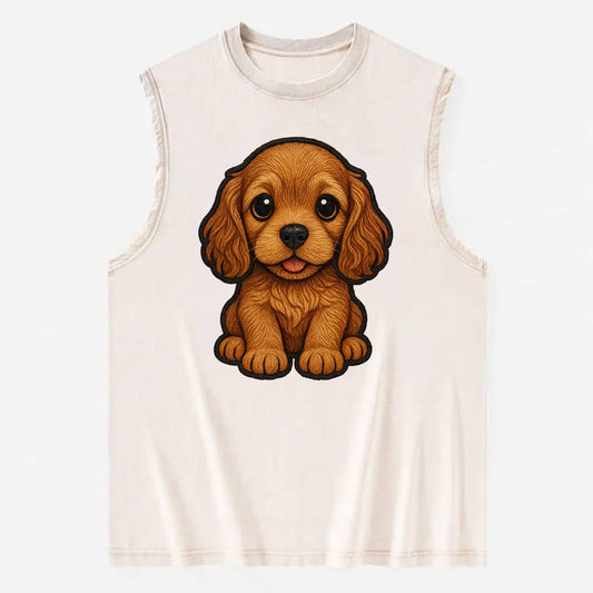 Baby Cocker Spaniel Puppy - long wavy ears, soulful eyes, silky coat, - Vintage Washed Tank - Beige