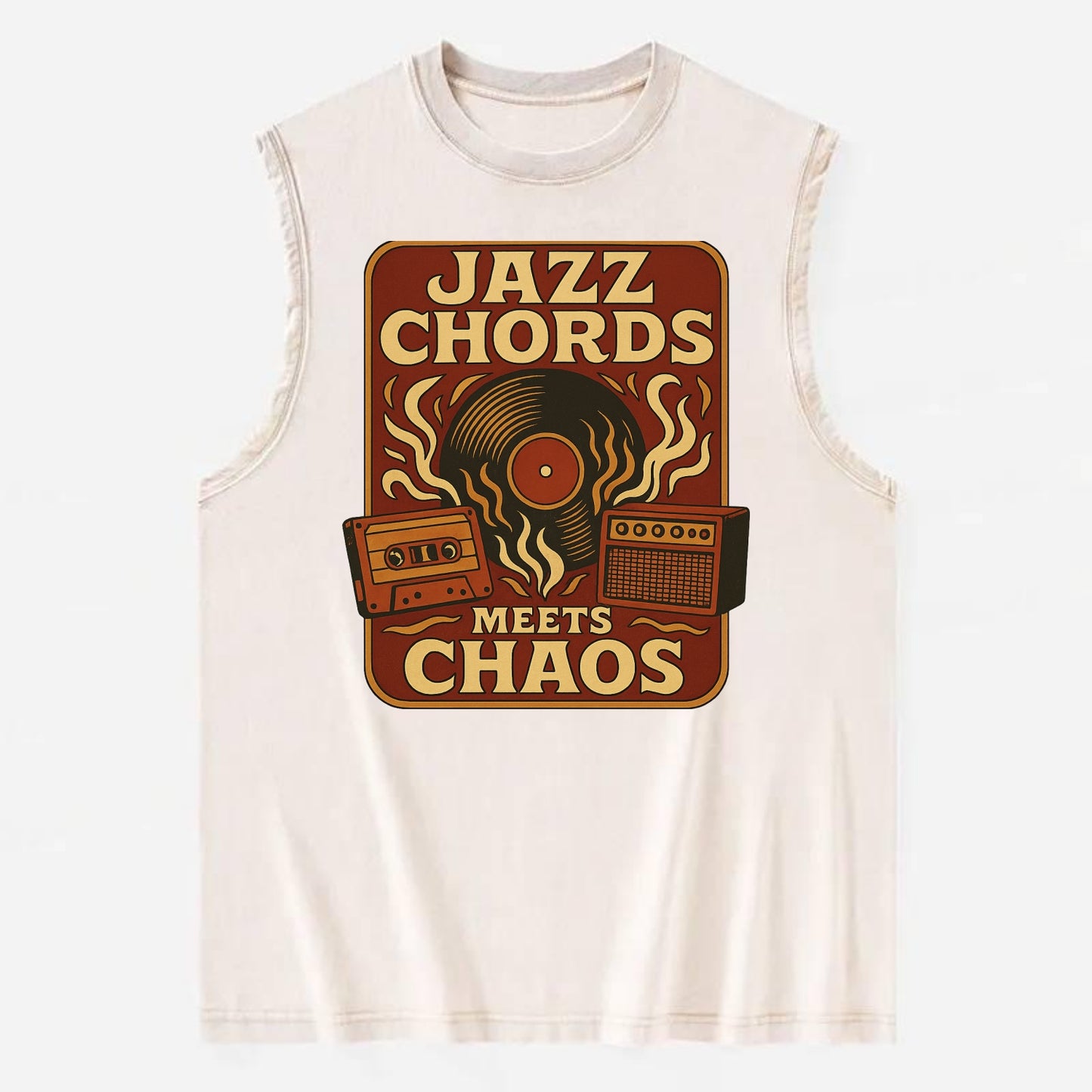 Jazz chords with hyperpop energy - "Jazz Meets Chaos" - unexpected fusion - Vintage Washed Tank - Beige
