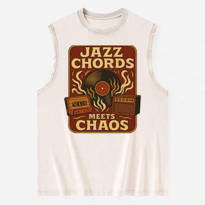 Jazz chords with hyperpop energy - "Jazz Meets Chaos" - unexpected fusion - Vintage Washed Tank - Beige