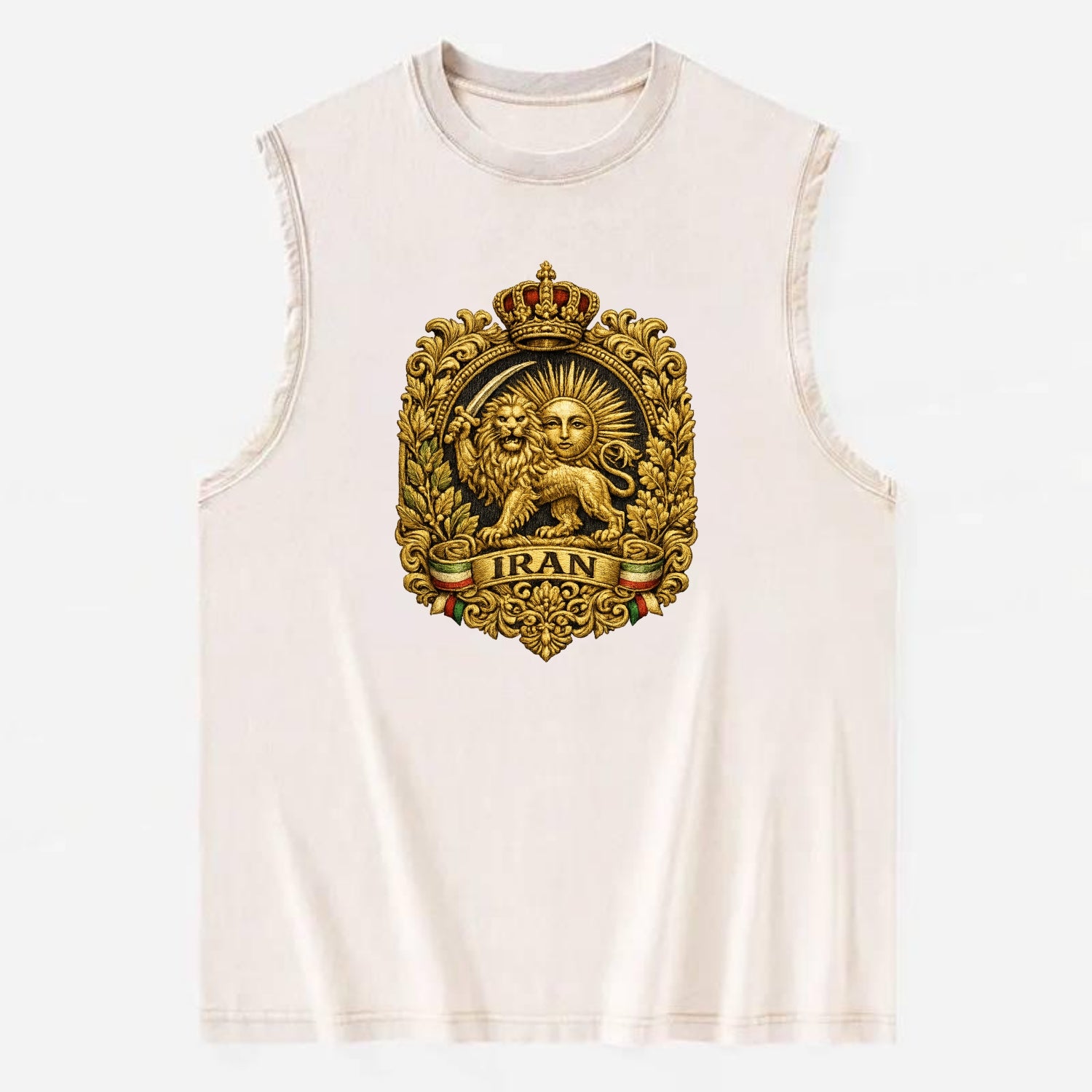 Iran Lion Sun Badge - Vintage Washed Tank - Beige