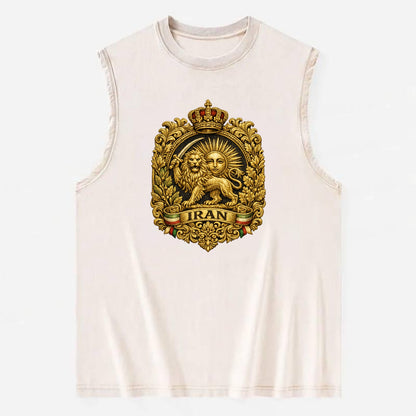 Iran Lion Sun Badge - Vintage Washed Tank - Beige