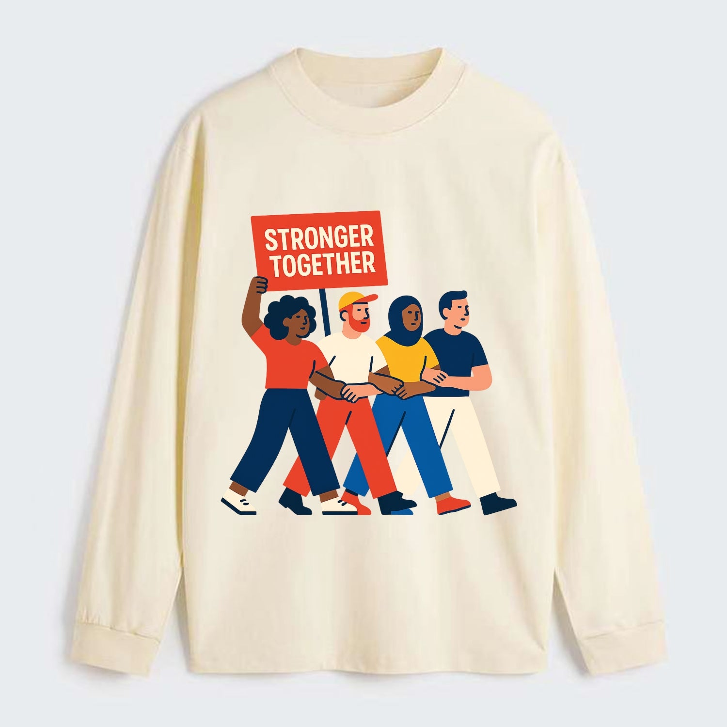 Peaceful protesters marching with linked arms - "Stronger Together" - - Classic Long Sleeve Shirt - Beige