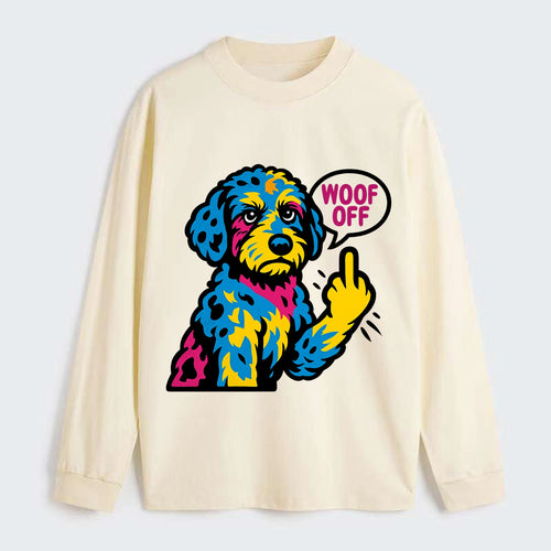 Aussiedoodle with merle patches and curly coat, playful smart paw raised - Classic Long Sleeve Shirt