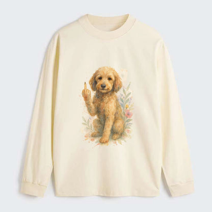 Labradoodle hypoallergenic with wavy coat, intelligent eyes, paw raised - Classic Long Sleeve Shirt - Beige