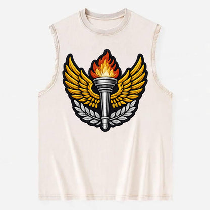 Embroidered patch design - TRACK AND FIELD TORCH - Olympic style torch with - Vintage Washed Tank - Beige
