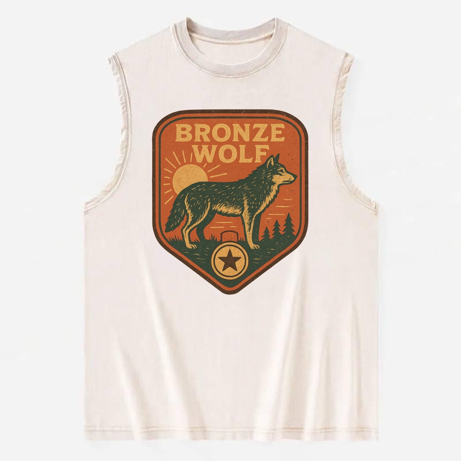 Bronze Wolf Medal  - Vintage Washed Tank - Beige