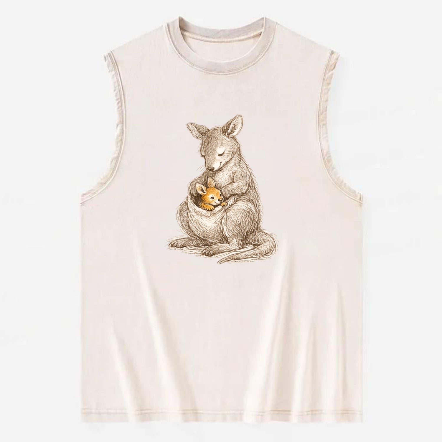 MOTHER'S POUCH | Kangaroo maternal embrace | Joey safe inside | Protective - Vintage Washed Tank - Beige