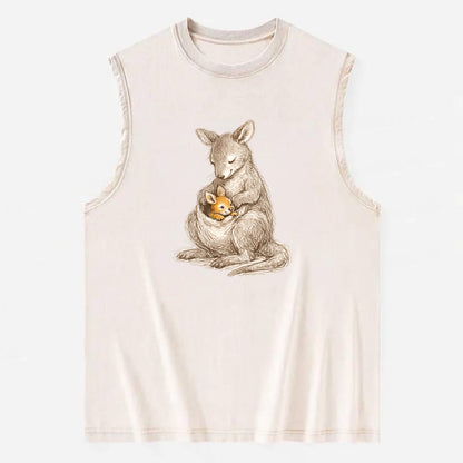 MOTHER'S POUCH | Kangaroo maternal embrace | Joey safe inside | Protective - Vintage Washed Tank - Beige