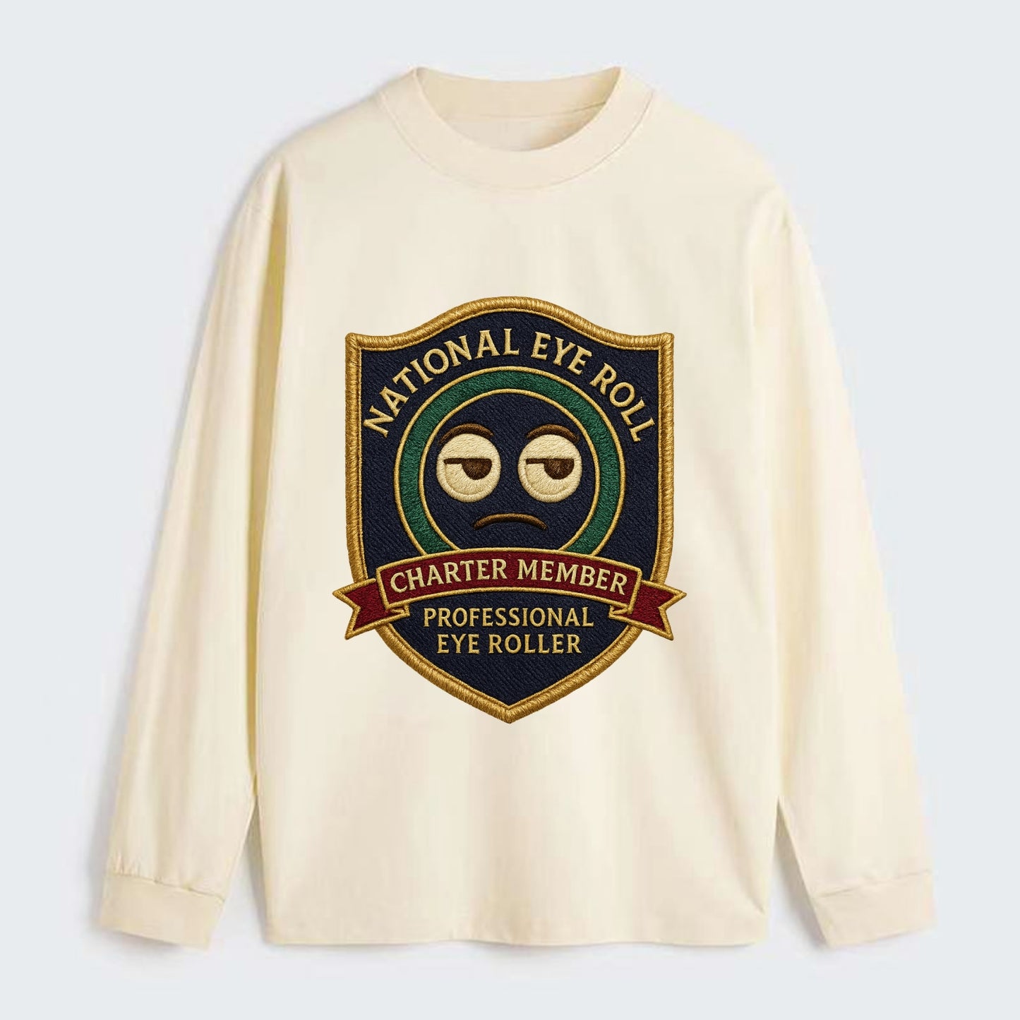 Crest with eye roll icon - "National Eye Roll Association - Charter - Classic Long Sleeve Shirt - Beige