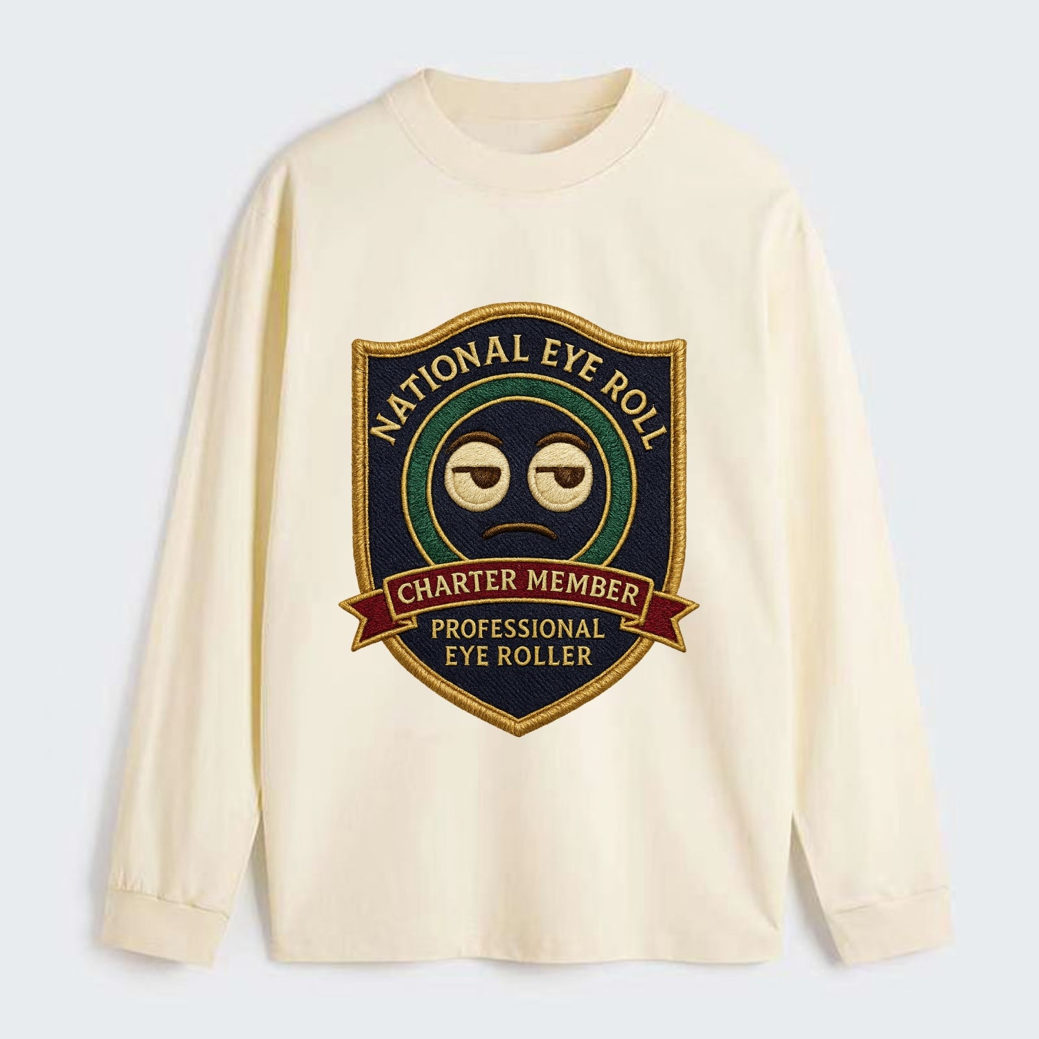 Crest with eye roll icon - "National Eye Roll Association - Charter - Classic Long Sleeve Shirt - Beige