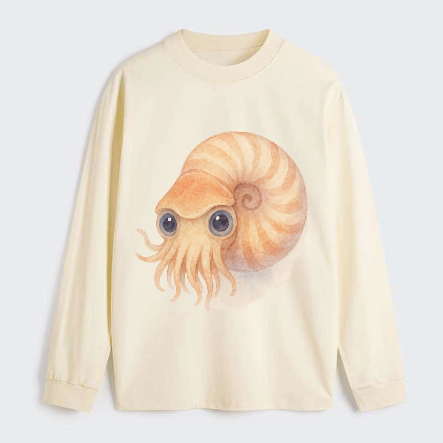 Baby Nautilus - spiral shell, tentacles peeking, ancient eyes, - Classic Long Sleeve Shirt - Beige