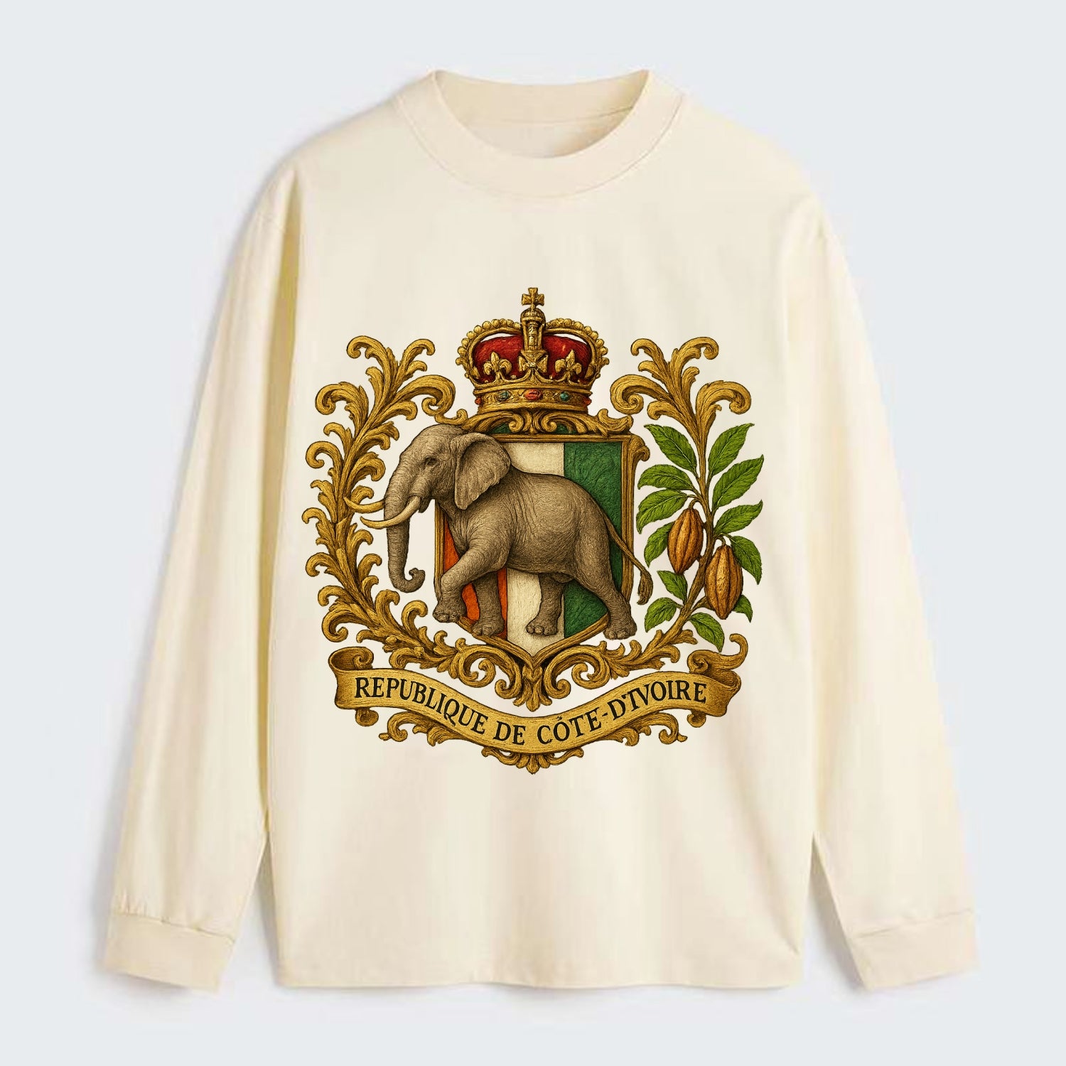 Ivory Coast Heritage Badge - Classic Long Sleeve Shirt - Beige