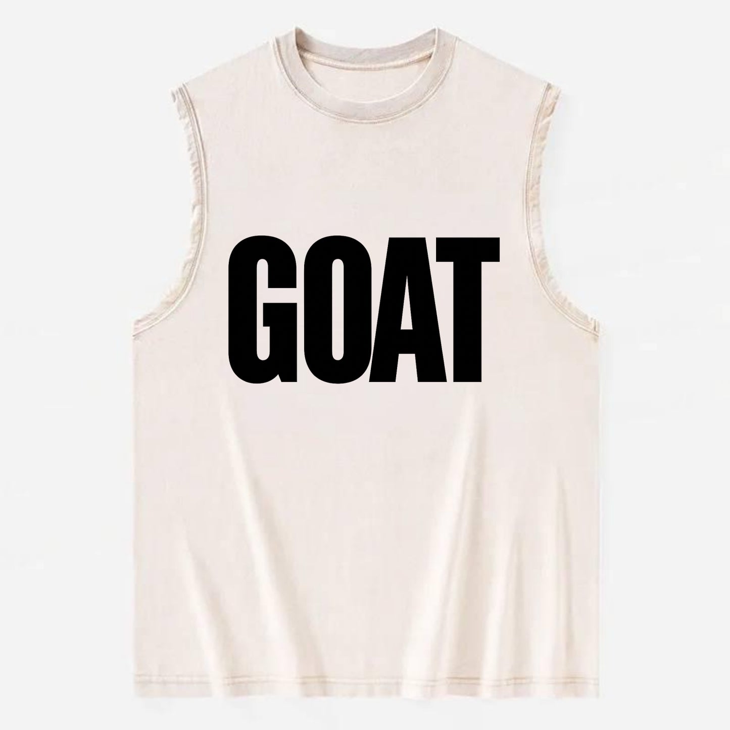 Bold typography design - "GOAT" - greatest of all time - Vintage Washed Tank - Beige