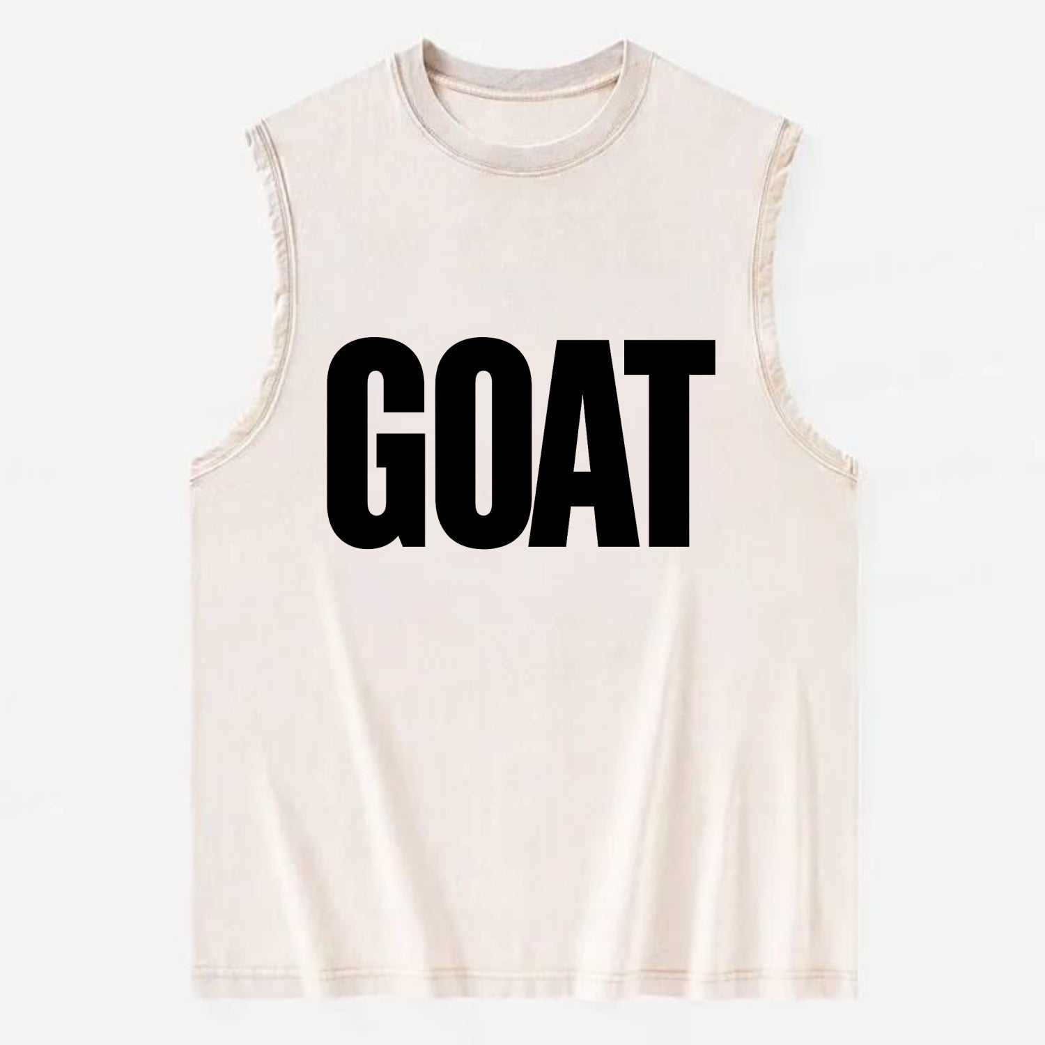 Bold typography design - "GOAT" - greatest of all time - Vintage Washed Tank - Beige