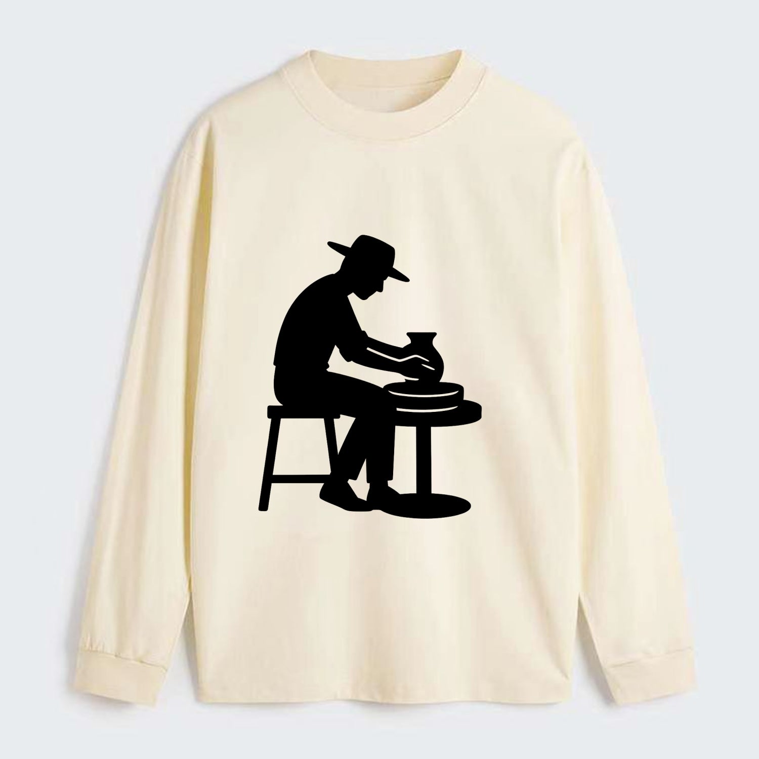 Potter shaping clay on wheel - Classic Long Sleeve Shirt - Beige