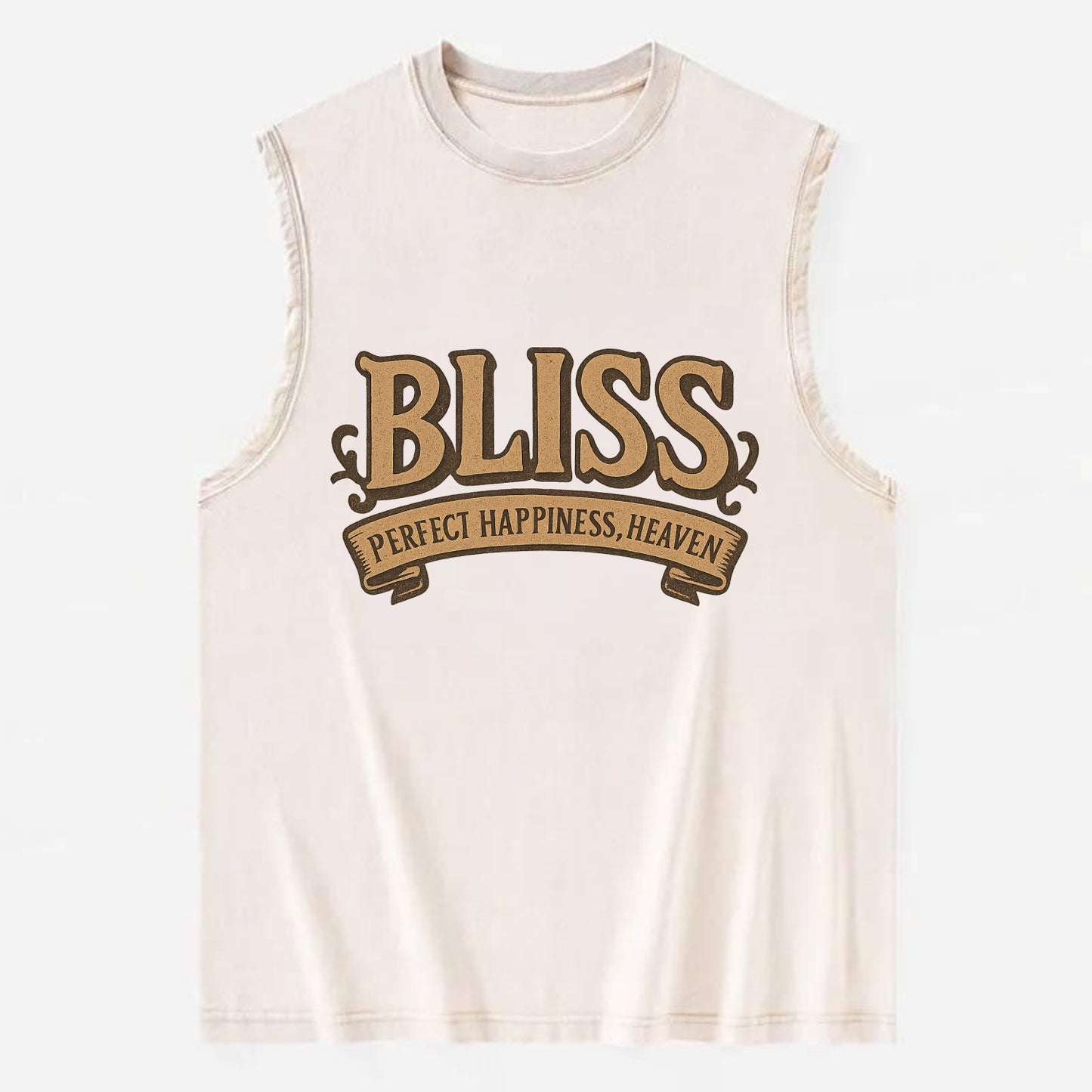 Bold typography design - "BLISS" - perfect happiness, heaven - Vintage Washed Tank - Beige