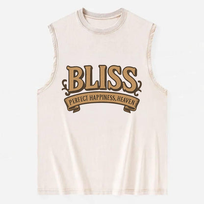 Bold typography design - "BLISS" - perfect happiness, heaven - Vintage Washed Tank - Beige