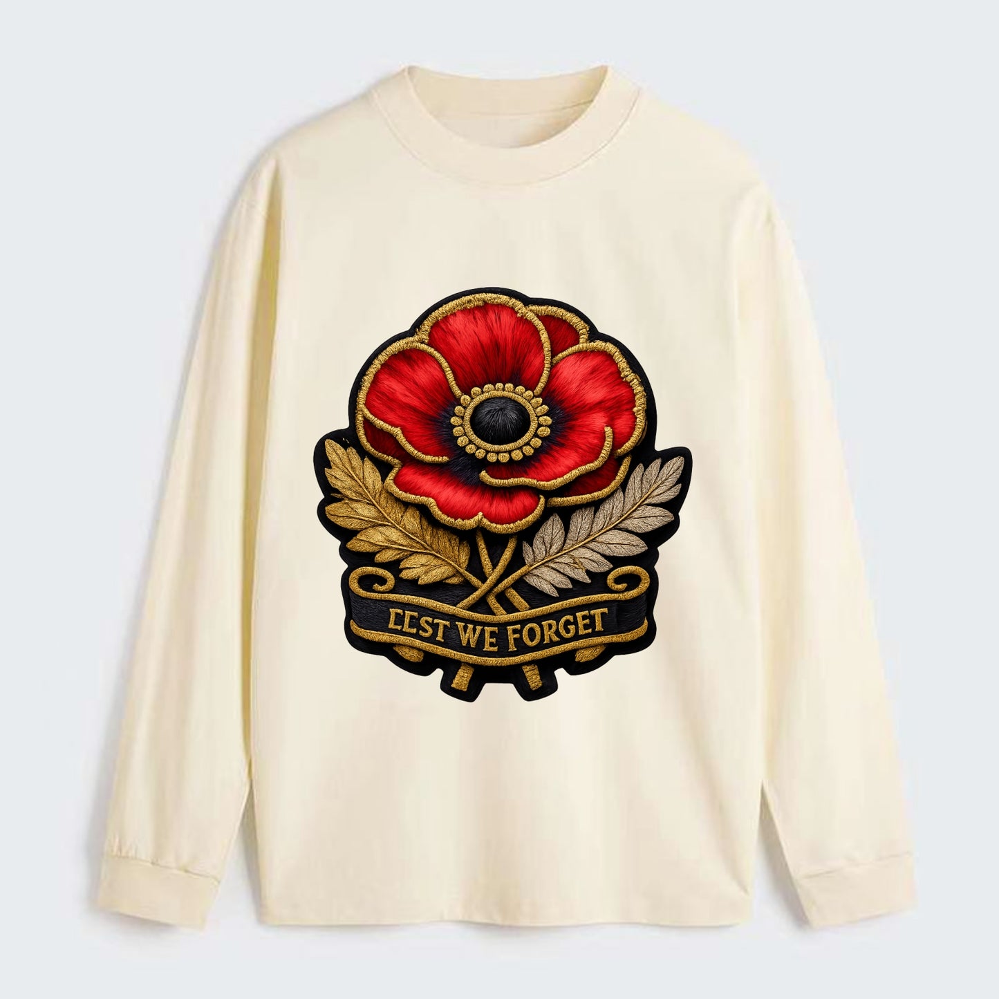 MEMORIAL POPPY - red poppy flower in scarlet , remembrance - Classic Long Sleeve Shirt - Beige