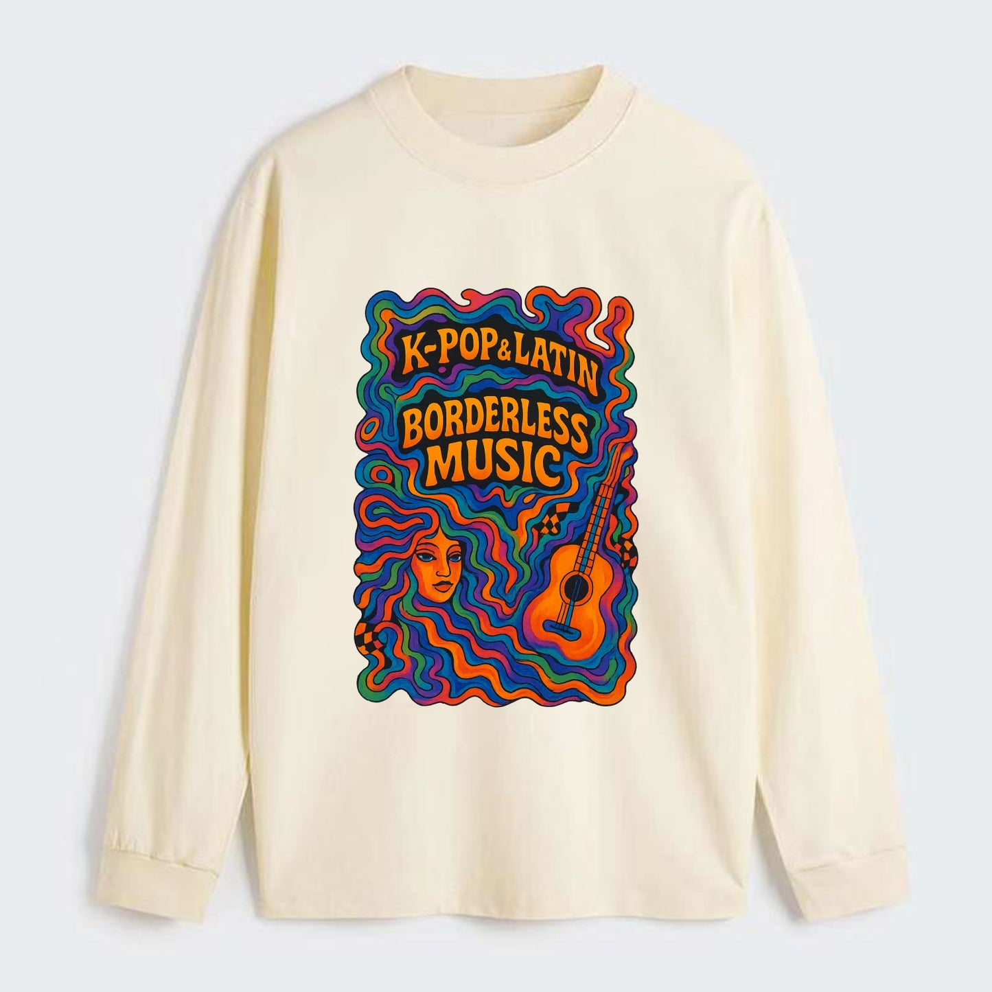 K-Pop and Latin fusion explosion - "Borderless Music" - cross-cultural - Classic Long Sleeve Shirt - Beige