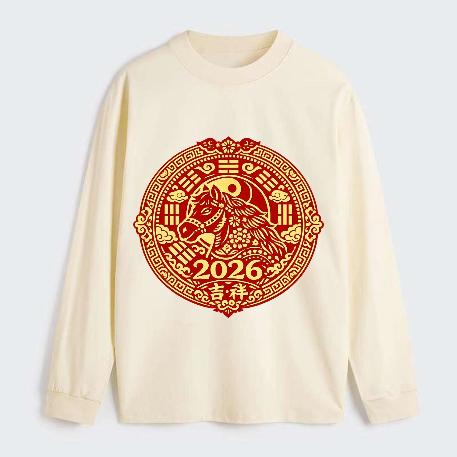 LUCKY HORSE MEDALLION | Circular medallion with horse profile | - Classic Long Sleeve Shirt - Beige