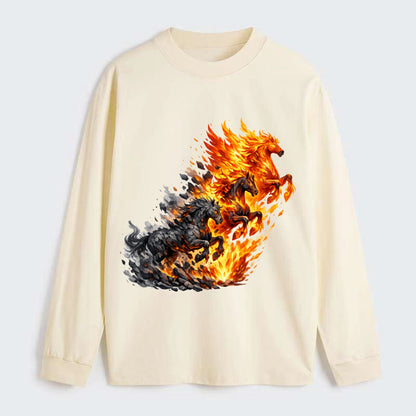 INFERNO STALLION | Horse made entirely of living flames | Blazing mane - Classic Long Sleeve Shirt - Beige