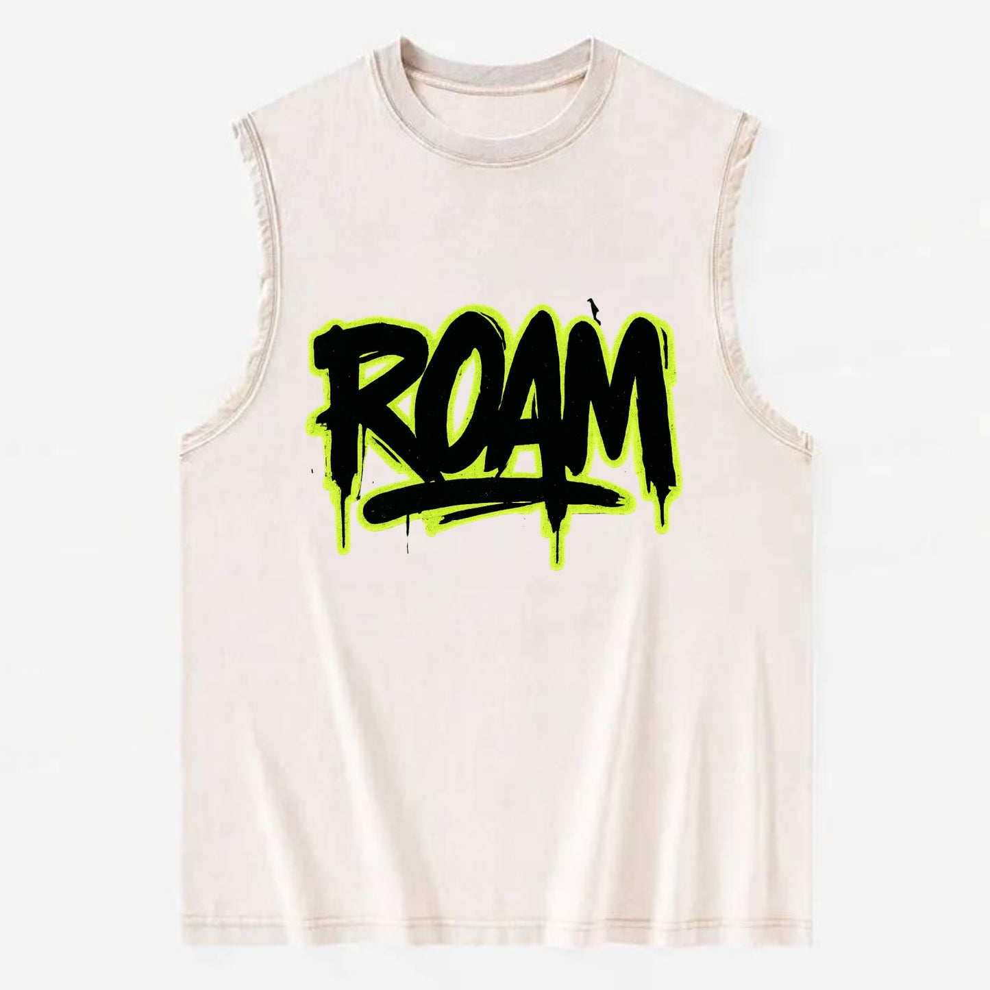 Bold typography design - "ROAM" - wander freely, no destination needed - Vintage Washed Tank - Beige
