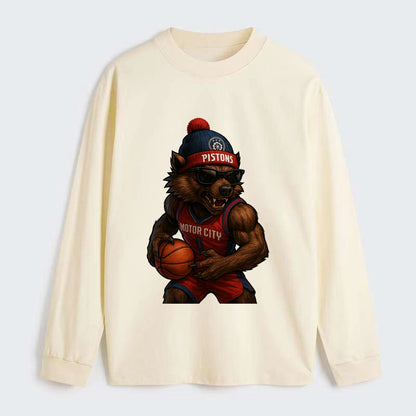 Motor City Wolverine wearing Pistons beanie with gear patch and - Classic Long Sleeve Shirt - Beige