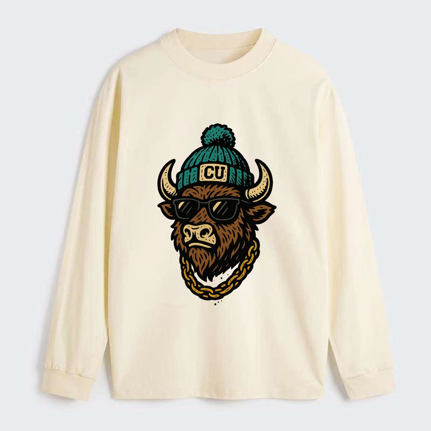 Boulder Ralphie wearing Colorado beanie with CU patch - Classic Long Sleeve Shirt - Beige