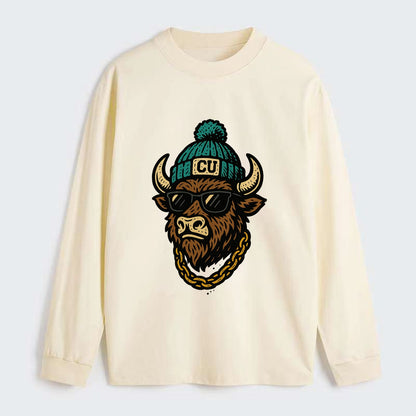 Boulder Ralphie wearing Colorado beanie with CU patch - Classic Long Sleeve Shirt - Beige