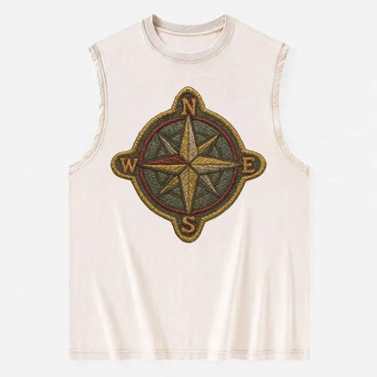 Compass rose with cardinal directions - explorer symbol - Vintage Washed Tank - Beige