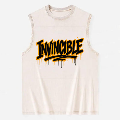 Bold typography design - "INVINCIBLE" - cannot be defeated, unconquerable - Vintage Washed Tank - Beige