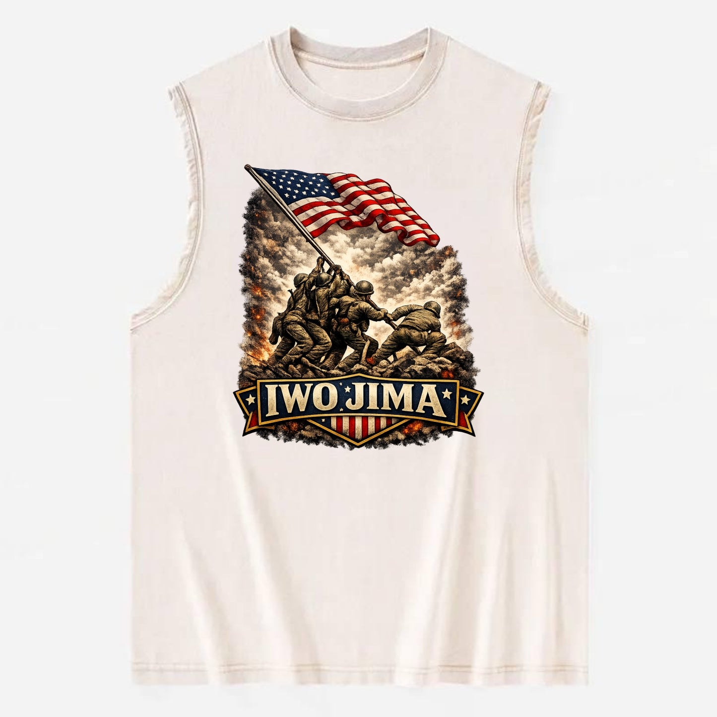 Iwo Jima Flag Raising - Vintage Washed Tank - Beige
