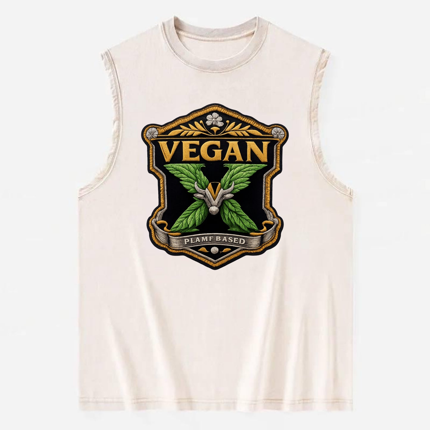 VEGAN X - plant-based symbol in green , animal rights - Vintage Washed Tank - Beige