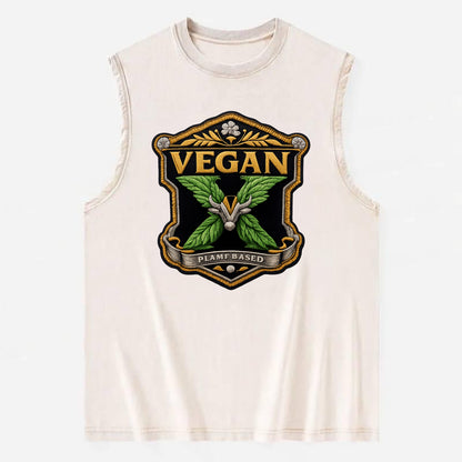 VEGAN X - plant-based symbol in green , animal rights - Vintage Washed Tank - Beige