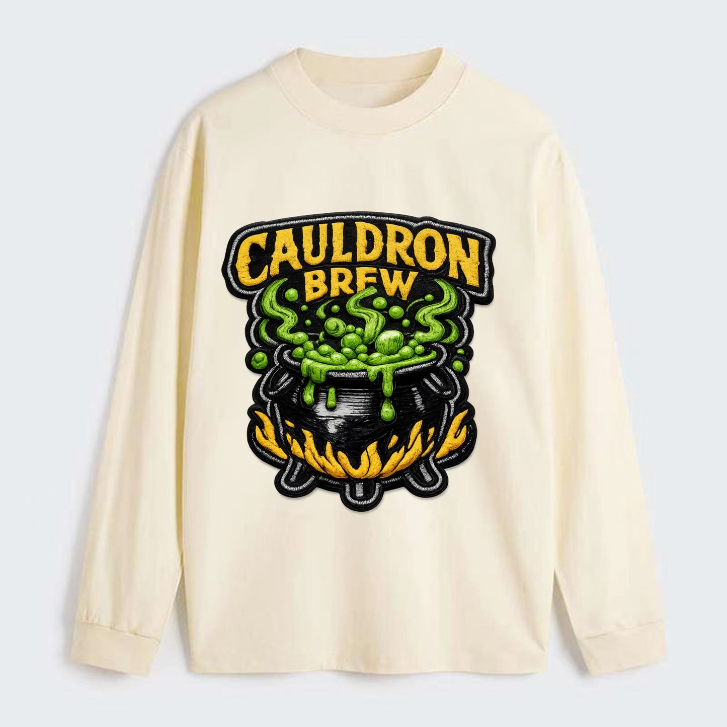 CAULDRON BREW - bubbling pot in black and green , witch craft - Classic Long Sleeve Shirt - Beige