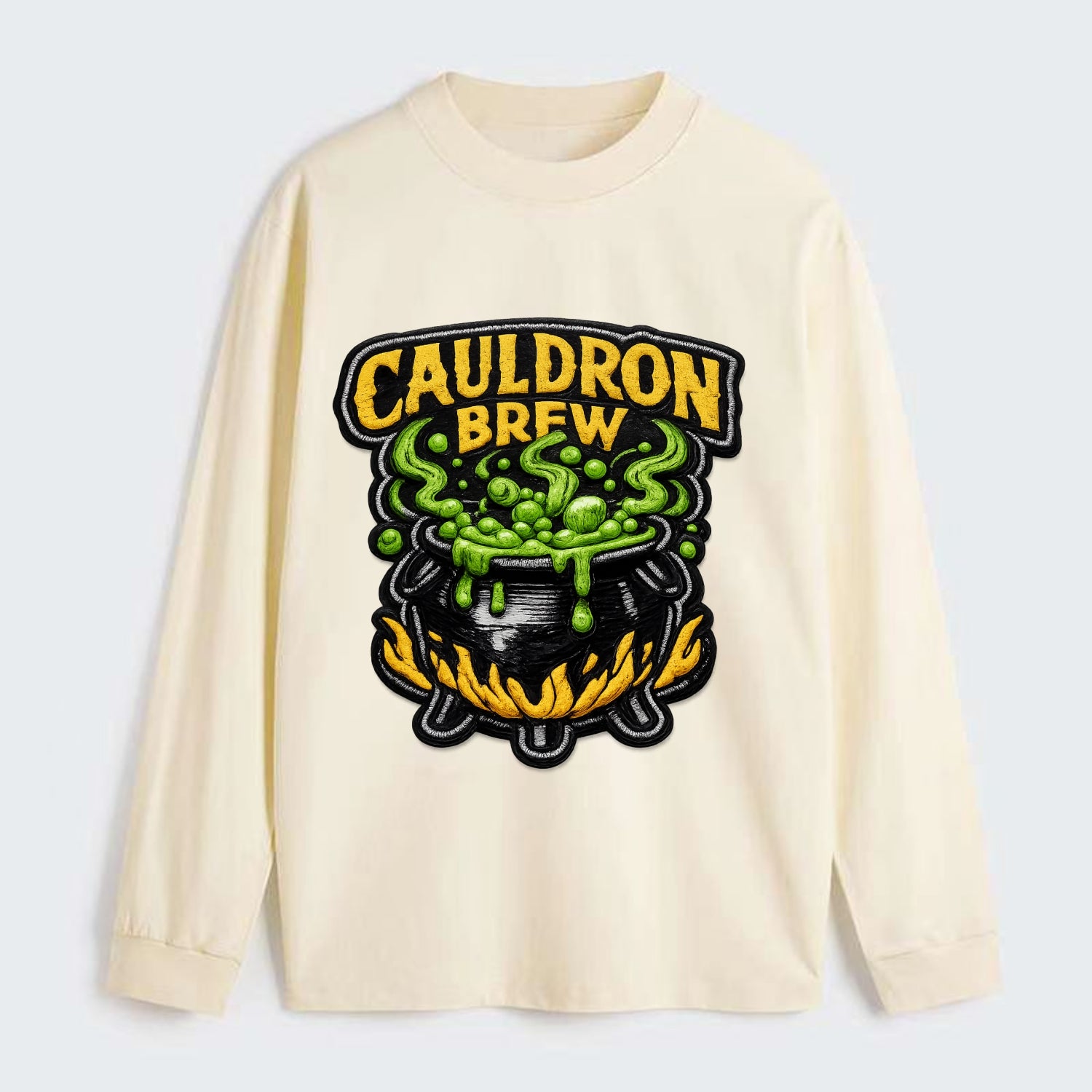 CAULDRON BREW - bubbling pot in black and green , witch craft - Classic Long Sleeve Shirt - Beige