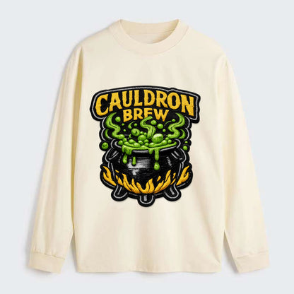 CAULDRON BREW - bubbling pot in black and green , witch craft - Classic Long Sleeve Shirt - Beige