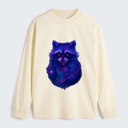 Playful raccoon with mask swirling in hypnotic patterns, neon purple - Classic Long Sleeve Shirt - Beige