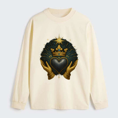 Pearl-studded tiara atop a satin-gunmetal heart supported by elegant - Classic Long Sleeve Shirt - Beige