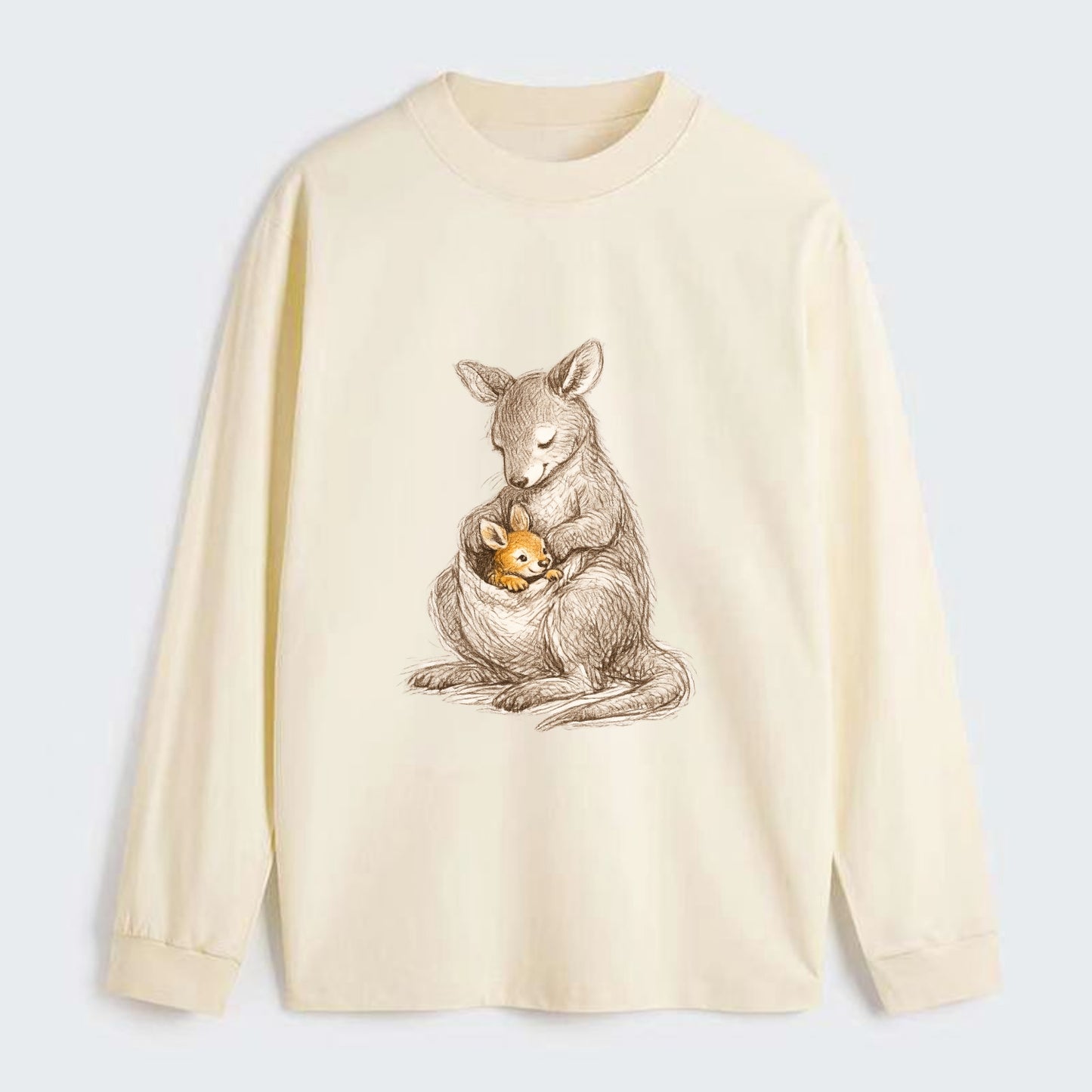 MOTHER'S POUCH | Kangaroo maternal embrace | Joey safe inside | - Classic Long Sleeve Shirt - Beige
