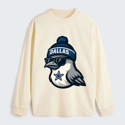 Dallas Mockingbird wearing Cowboys beanie with sheriff star and - Classic Long Sleeve Shirt - Beige