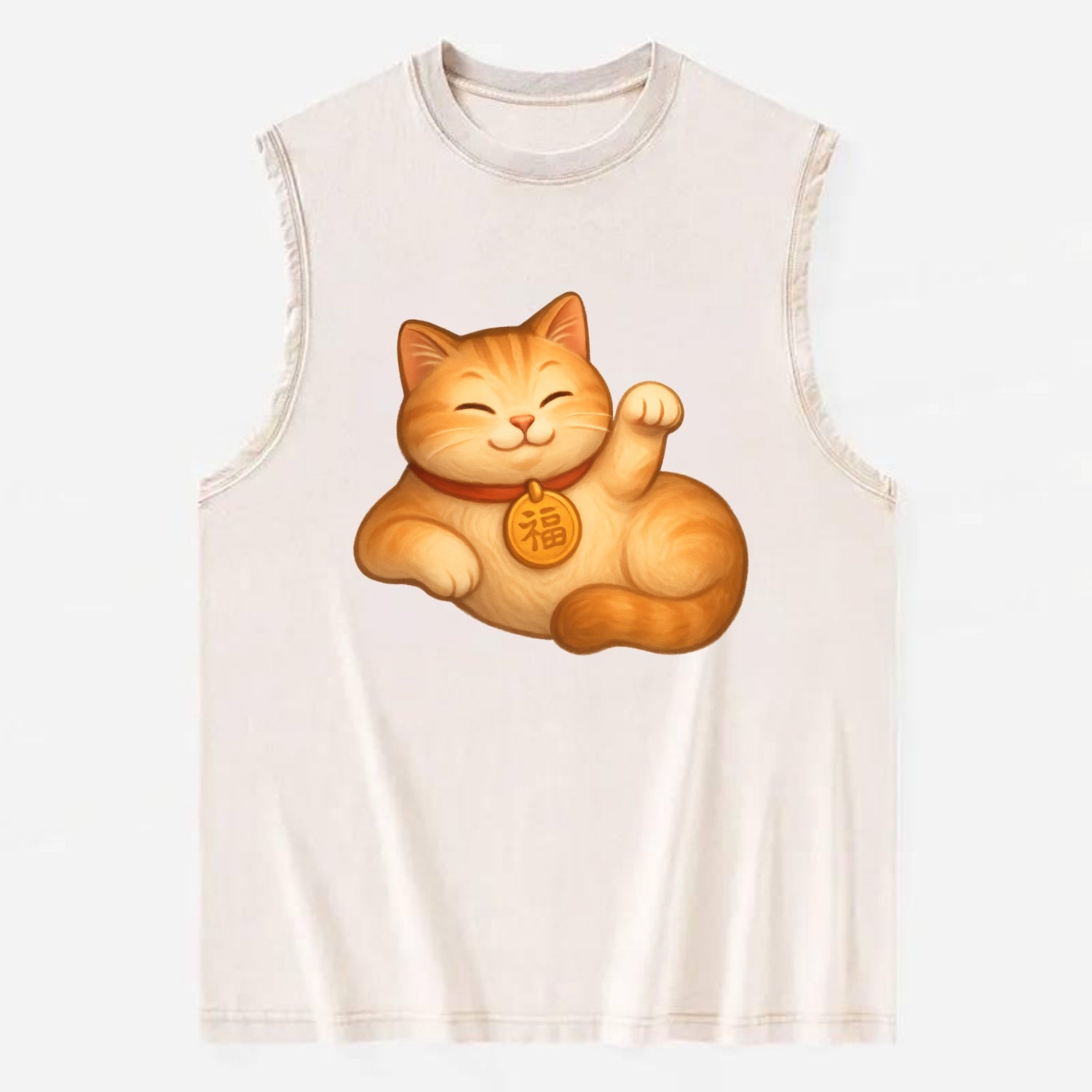 Maneki Neko Pose - Vintage Washed Tank - Beige